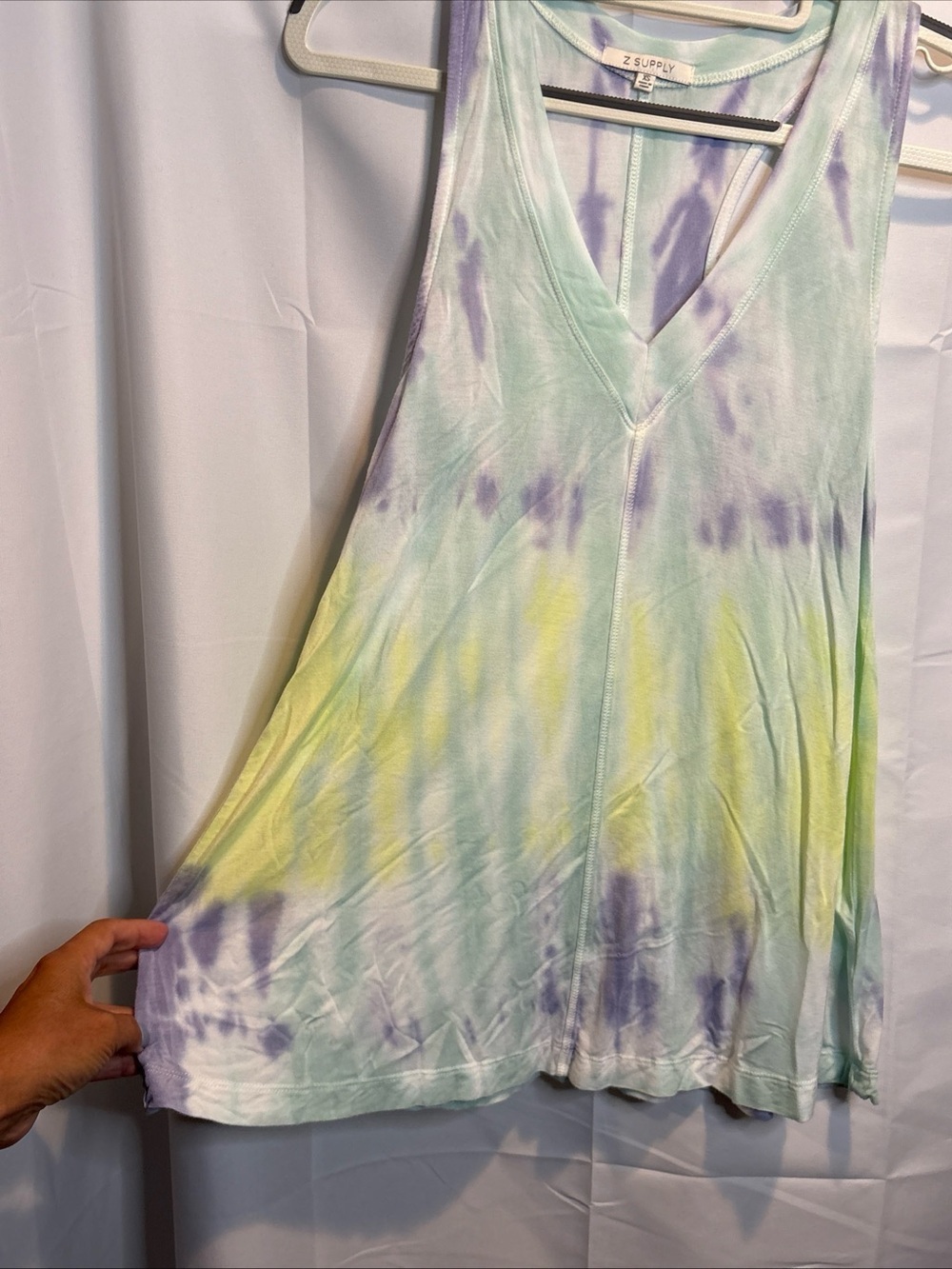 Z Supply Pastel Tie-Dye V-Neck Tank — Mint, Lavender & Pale Yellow - Picture 3 of 6